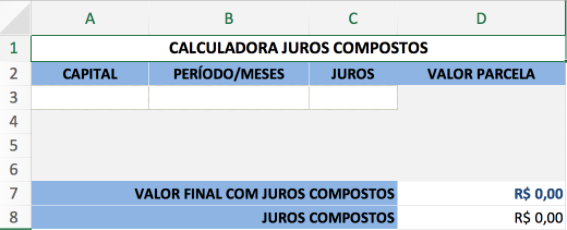 calculadora de juros compostos com informações para cálculo