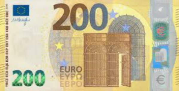parte frontal de uma cédula de duzentos euros