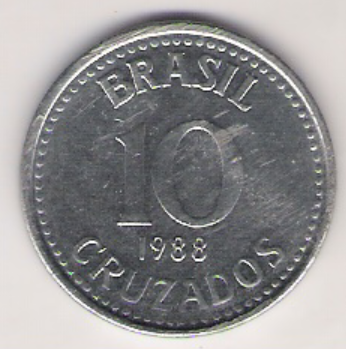moeda metálica no valor de dez cruzados